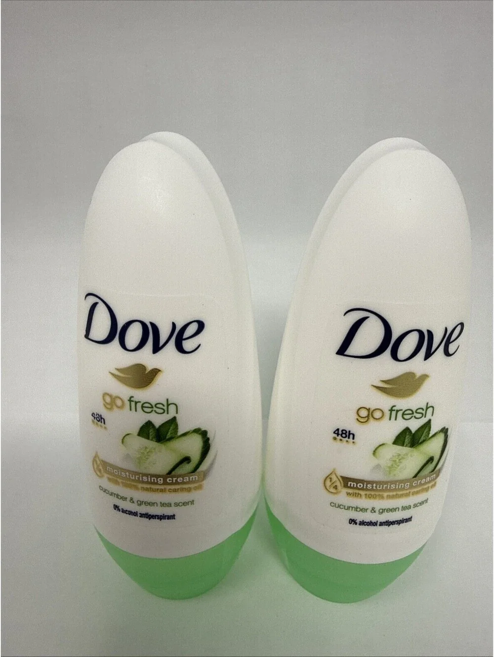 2 Dove Go Fresh Cucumber Green Tea Scent Roll On Antiperspirant 0% Alcohol RN3